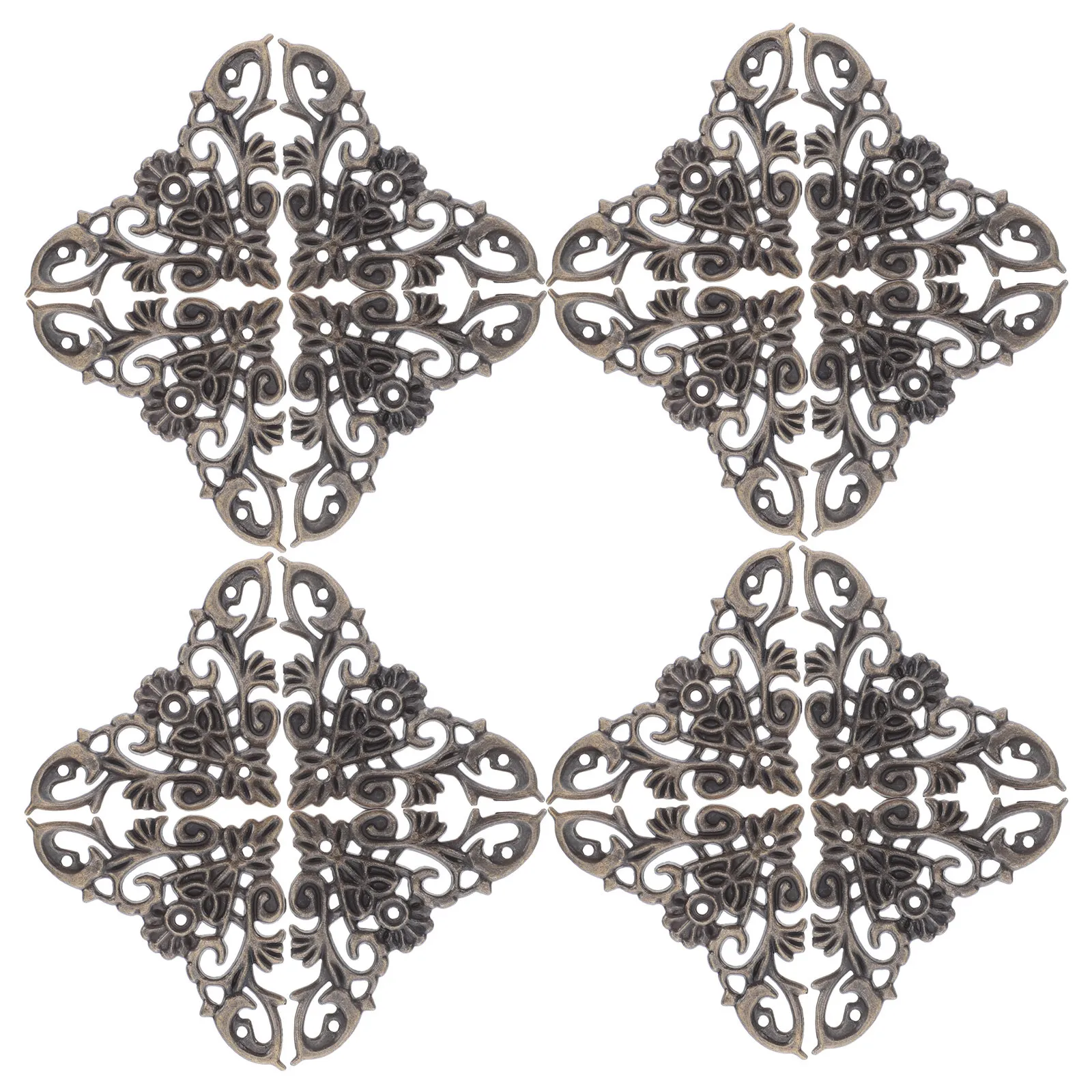 16Pcs Vintage Metal Corner Protectors Bronze Decorative Brackets Furniture Edge Guards Box Cabinet Trunk Corner Covers