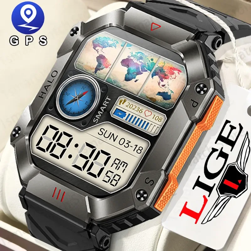 

Lige 650mAh Battery Watch Waterproof Men Smart Watch Compass Weather Outdoor Sports SmartWatch GPS Movement Track Bluetooth Call