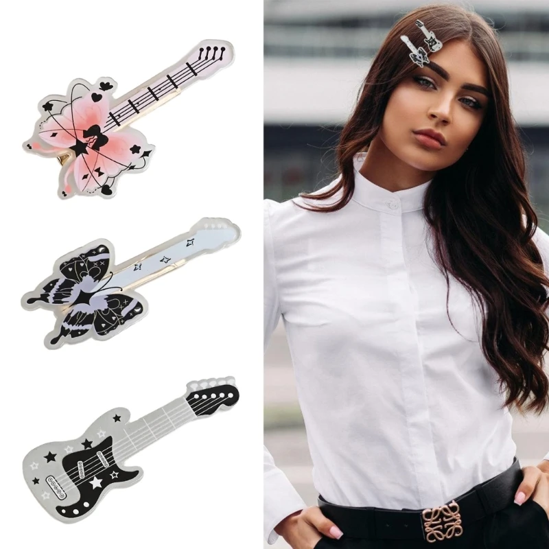 Novelty Flat Clip Guitar Creative Hairpin 2000s Butterfly Bunches Ornament Elegant Music Instrument Ornament