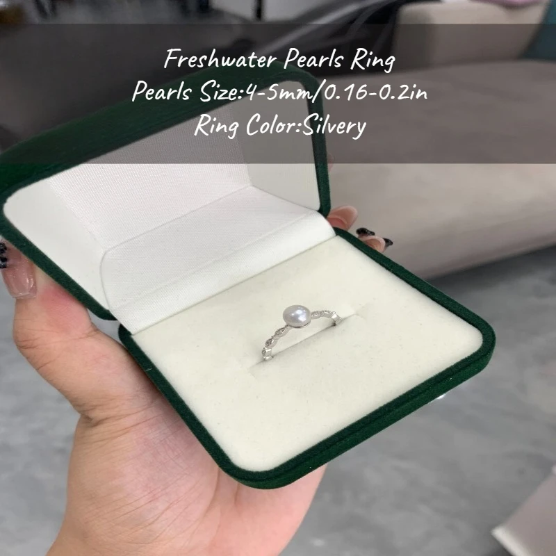 

MYSOYA White Freshwater Pearl Ring 4-5mm With Gift Box, For Her/Him, Birthday/Wedding/Christmas/New Year/Anniversary Gift