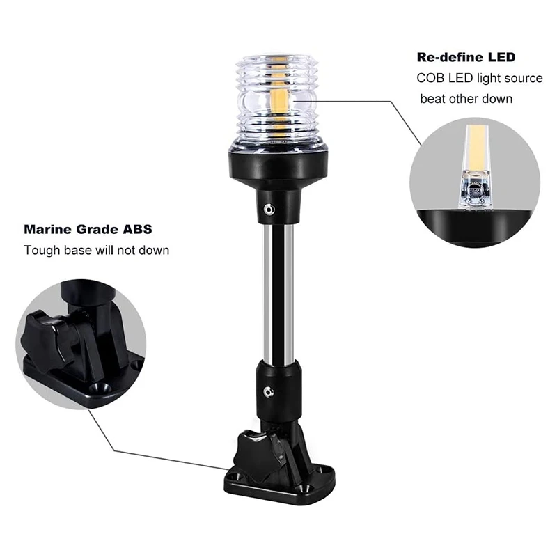 Injecteur de lumière de poupe de bateau de LED vers le bas, signal lumineux de bateau, yacht, ponton de bateau de pêche, 12 pouces, 12V