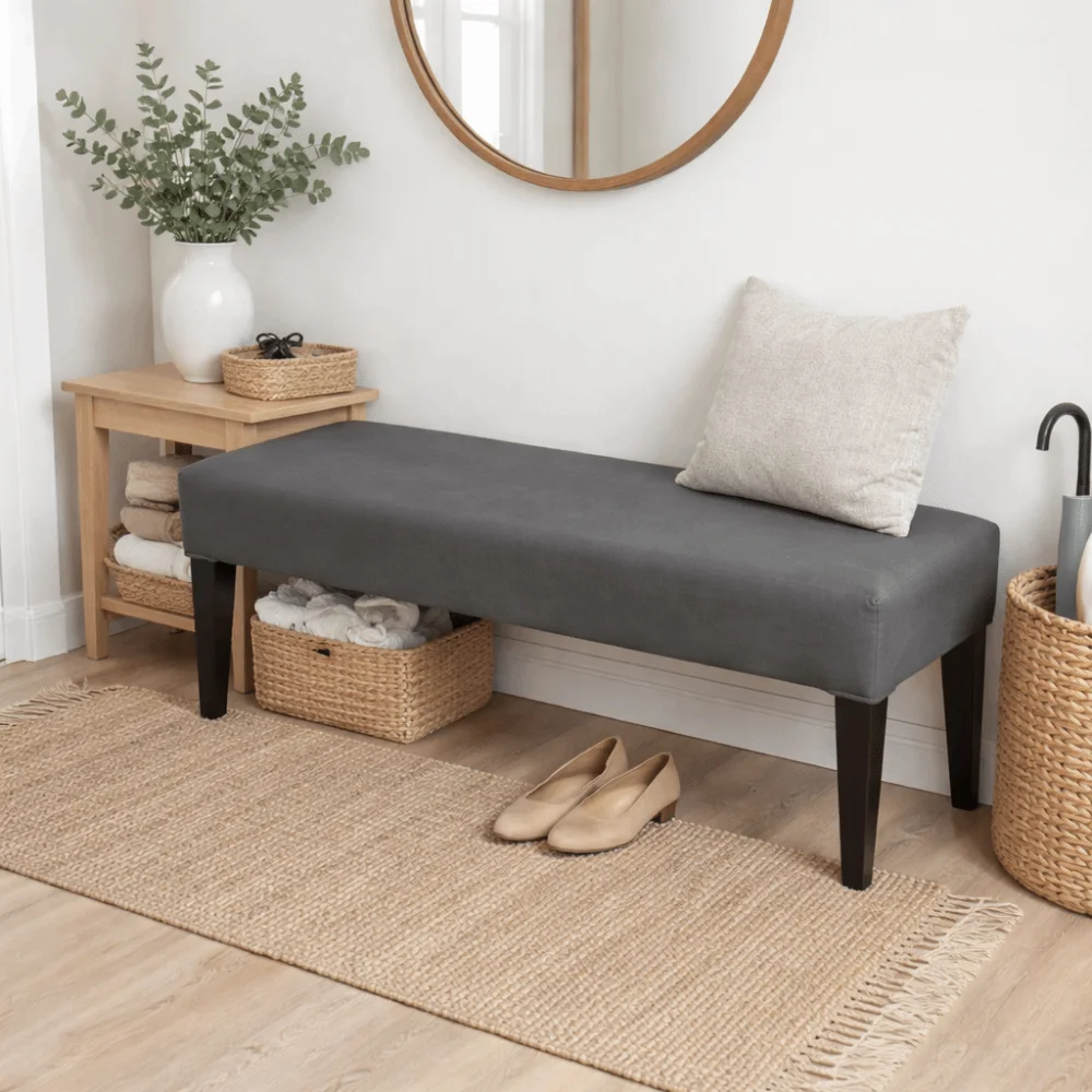 Elastic Bench Chair Cover Rectangular Shape Solid Color Bench Slipcover Removable Washable Piano Stool Cover Bench Seat