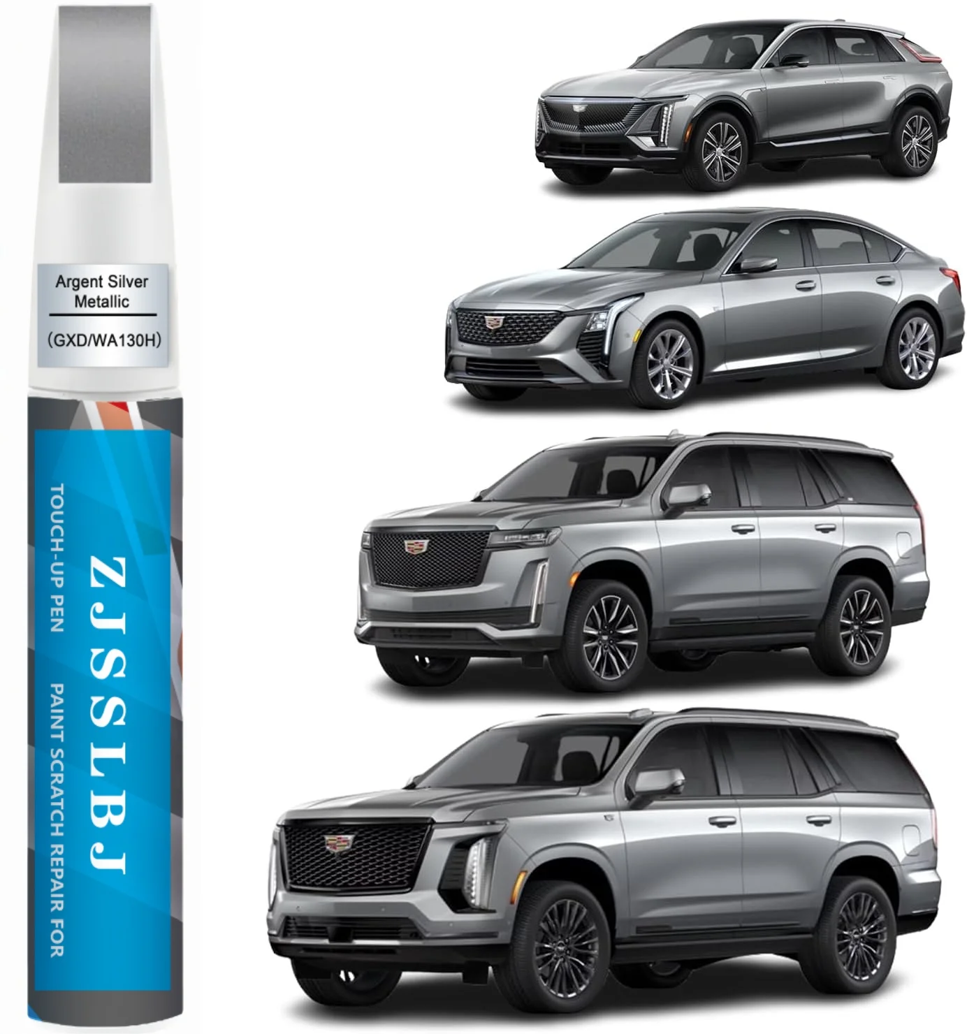 Car Touch Up Paint(Argent Silver Metallic(GXD/WA130H)) for Cadillac, Car Paint Scratch Repair Kit, Quick & Easy Solution to Repa