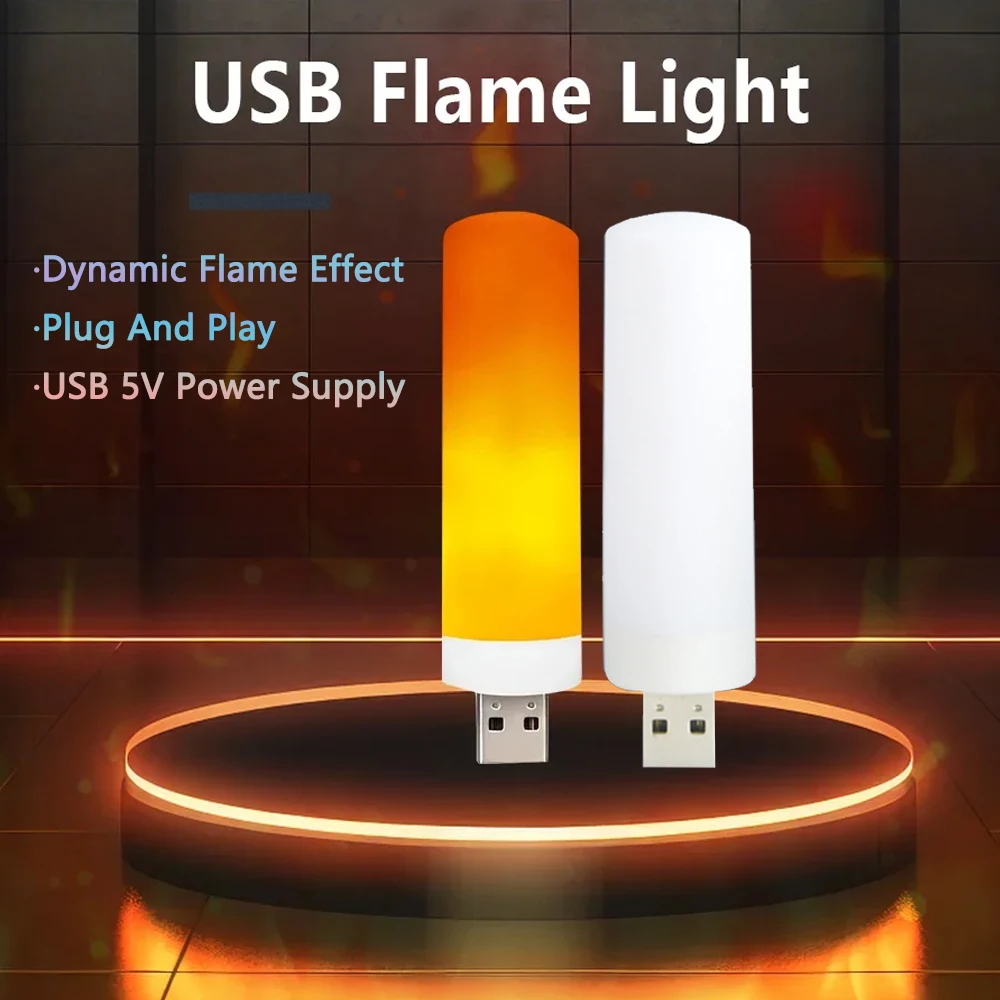 1/2pcs USB LED Flame Effect Light Bulbs 5V USB Flame Lamp Candle Bulb Flameless Night Light Bulb for Home Party Decor