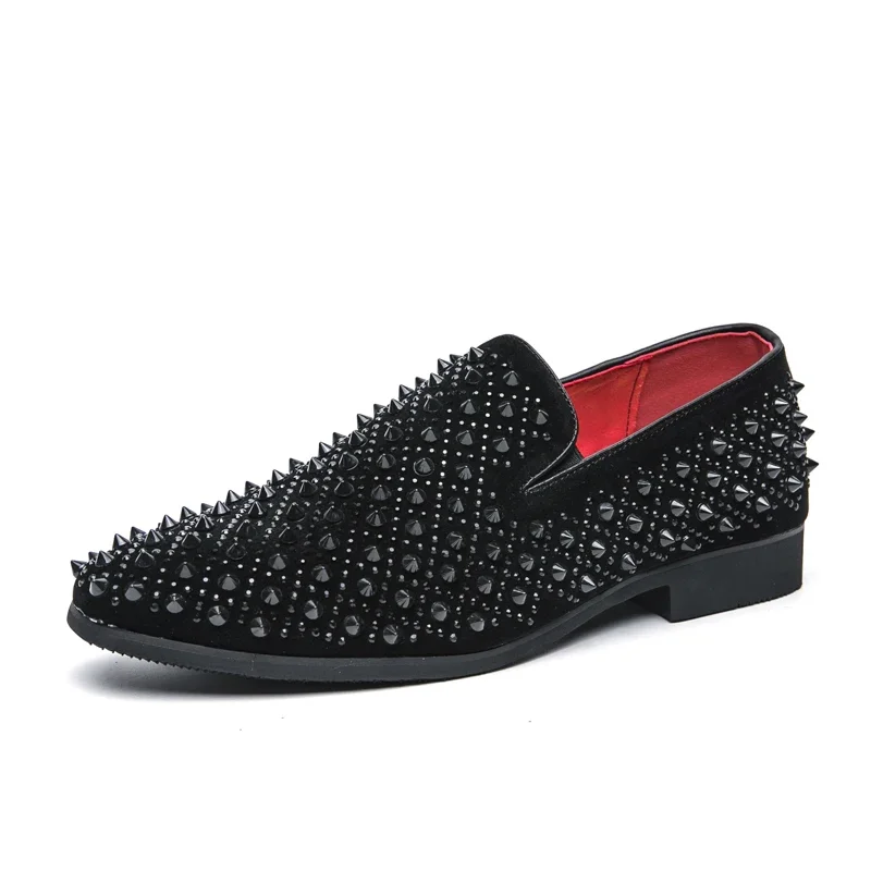 Black Suede Studded Spikes Moccasins Shoes Mens Smocks Sandals Casual Shoes Men Party Dress Apartments Loafers Zapatillas Hombre