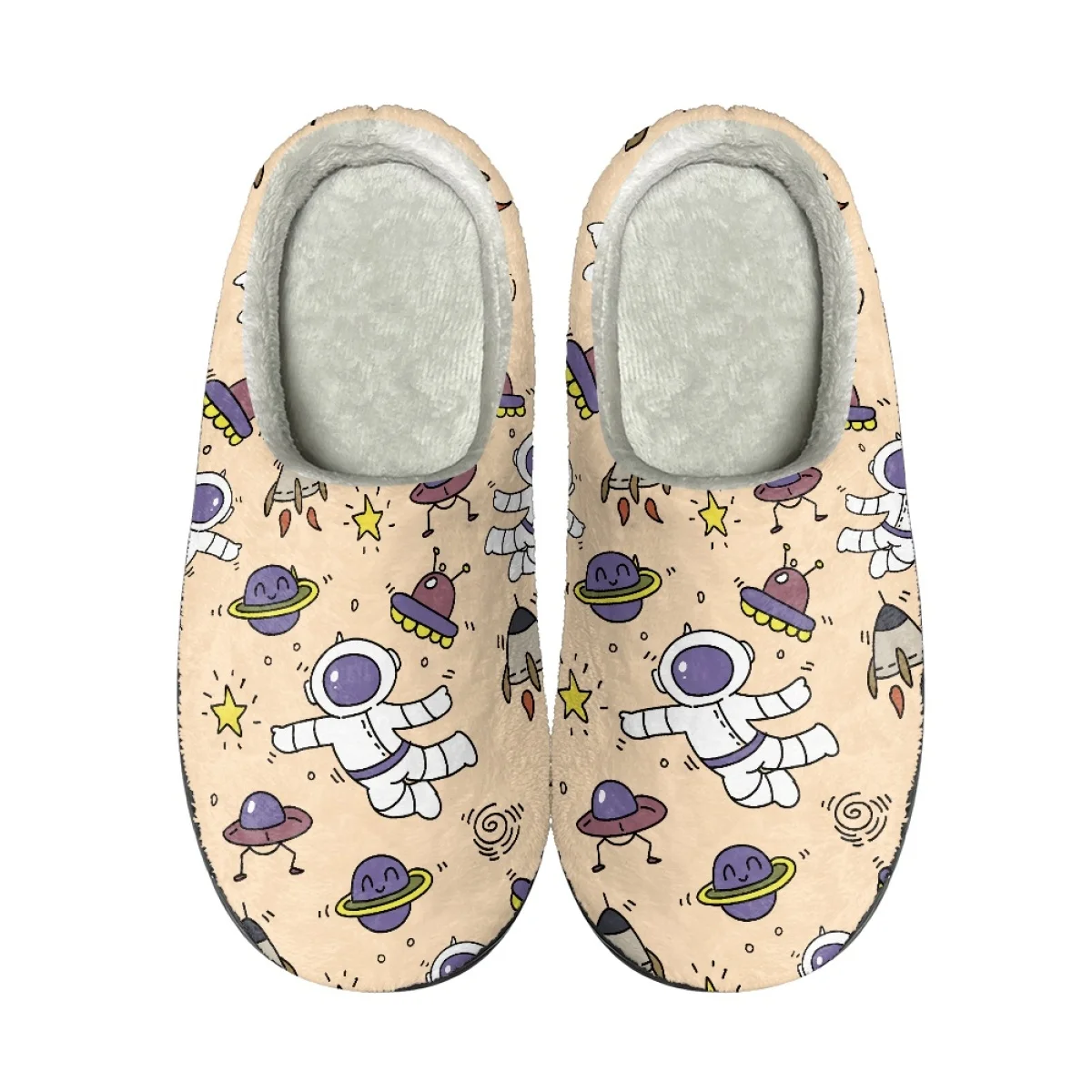 Kawaii Space Astronaut Planet Pattern Unisex Autumn Winter Home Cotton Slippers Breathable Comfortable Round Toe Flats Slipper