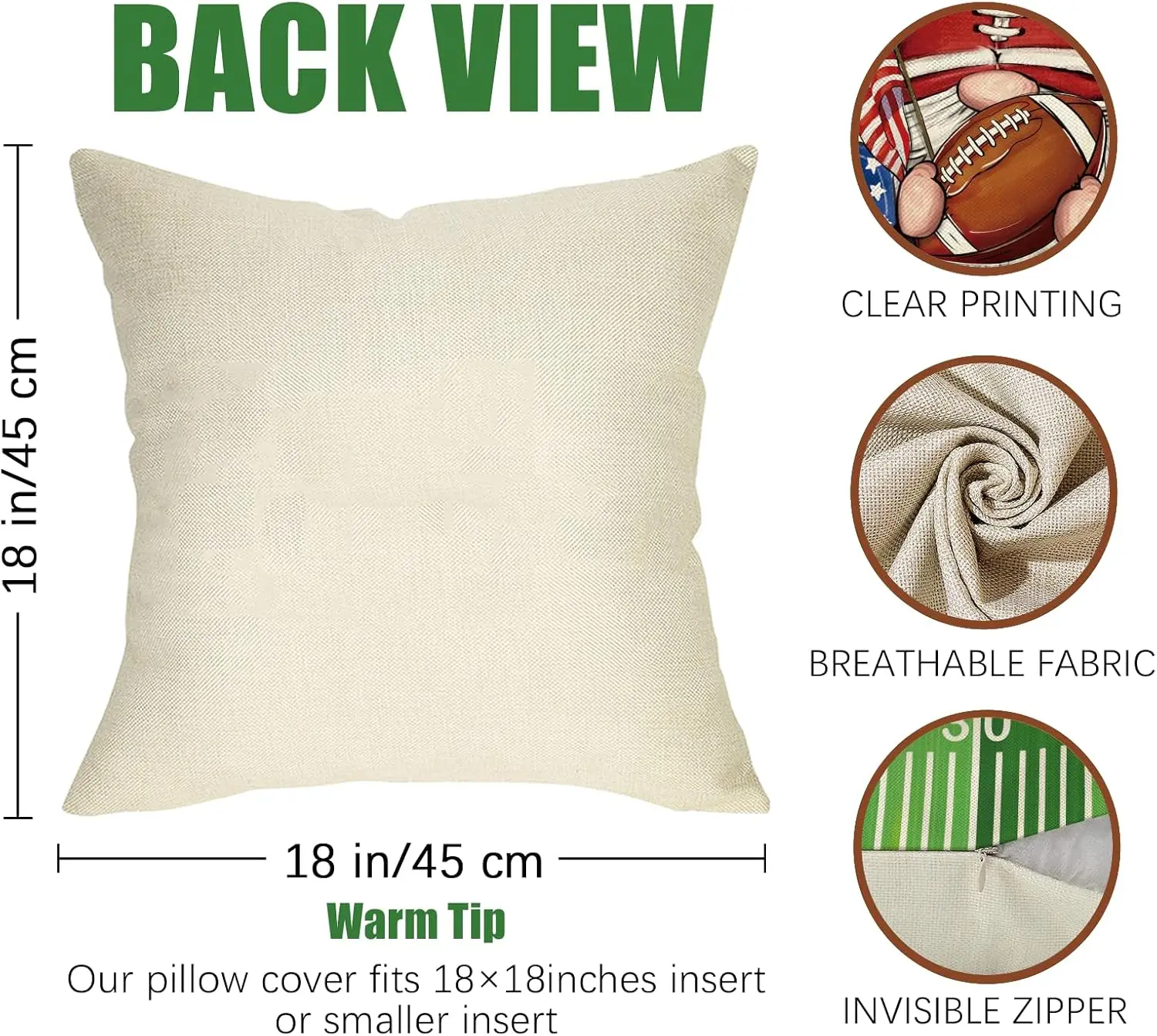 Patriotic Football Game Day Throw Pillow Covers 4PCS Fall Autumn Family Decor USA American Sport Cushion Set for Home Seasonal G