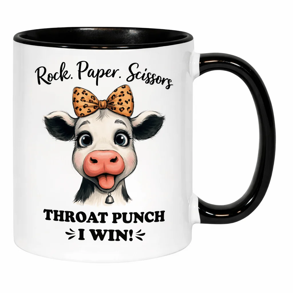 Daily Coffee Ceramic Cup - Fun Cow Cartoon Quote Design - Humorous Gift for Friends and Cow Lovers
