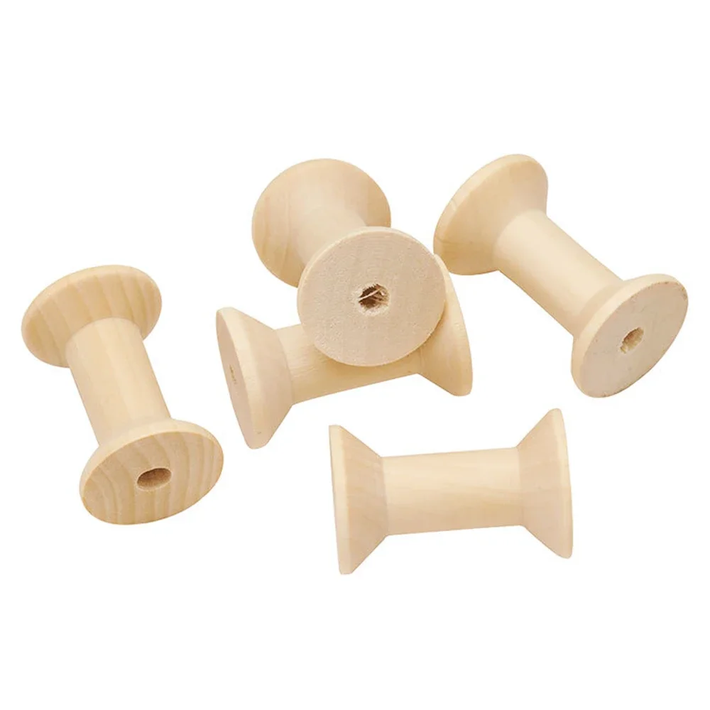 10pcs Empty Wooden Bobbins Reels Spools Holder Thread Wire for Needlework Sewing Machine Crafts DIY Unfinished Painted 47mm*32mm