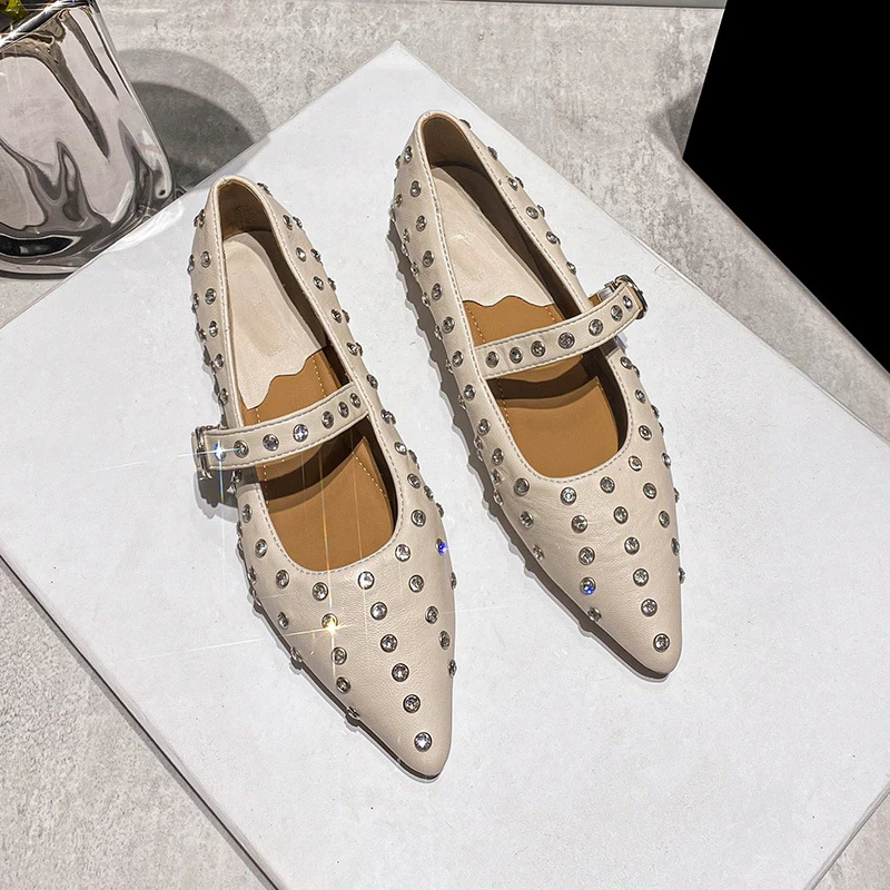 

Женские туфли с заклепками, Туфли Мэри Джейн в стиле ретро, с острым носком, на плоской подошве, размеры 34-43, для весны и осени
