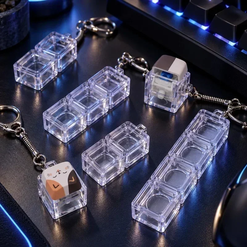 1/2/3/4Keys Clear Acrylic Stress Relief Keychain Base DIY Mechanical Keyboard Holder Relaxtion Click Pendant Keycap Shell 1-5pc