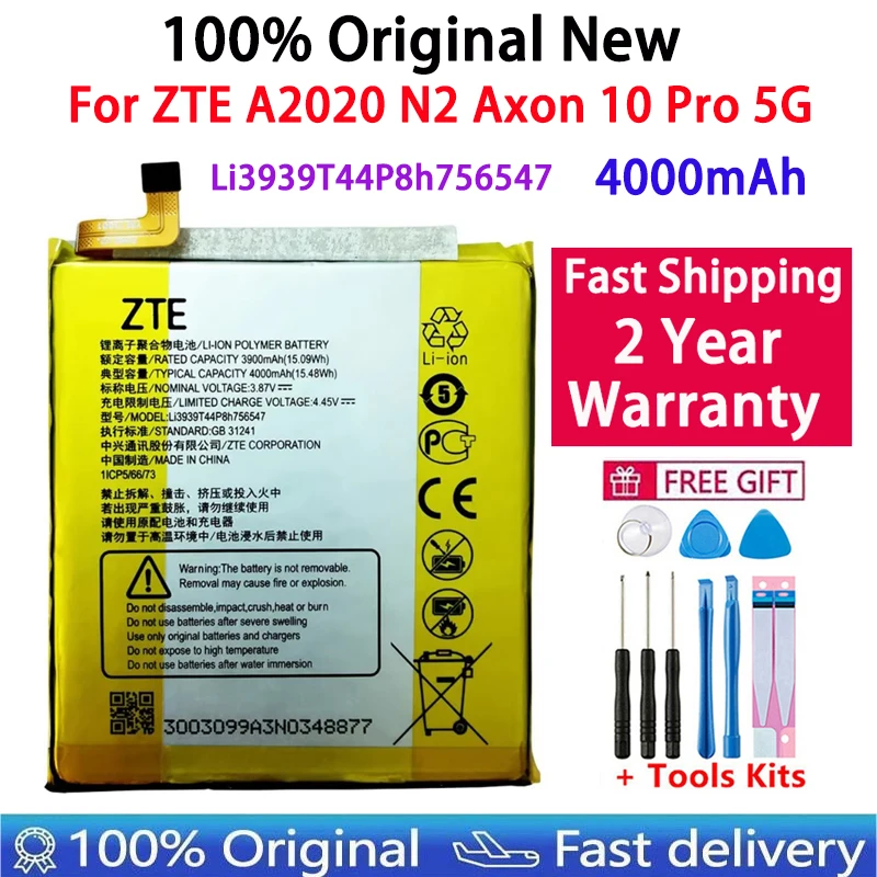 100% Original Replacement Battery Li3939T44P8h756547 4000mAh For ZTE A2020 N2 Axon 10 Pro 5G Phone Batteries Fast Shipping