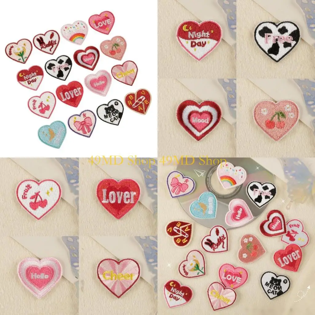 49md-16pack-unique-heart-patches-luxurious-embroidery-patches-personality-appliques-for-creative-projects
