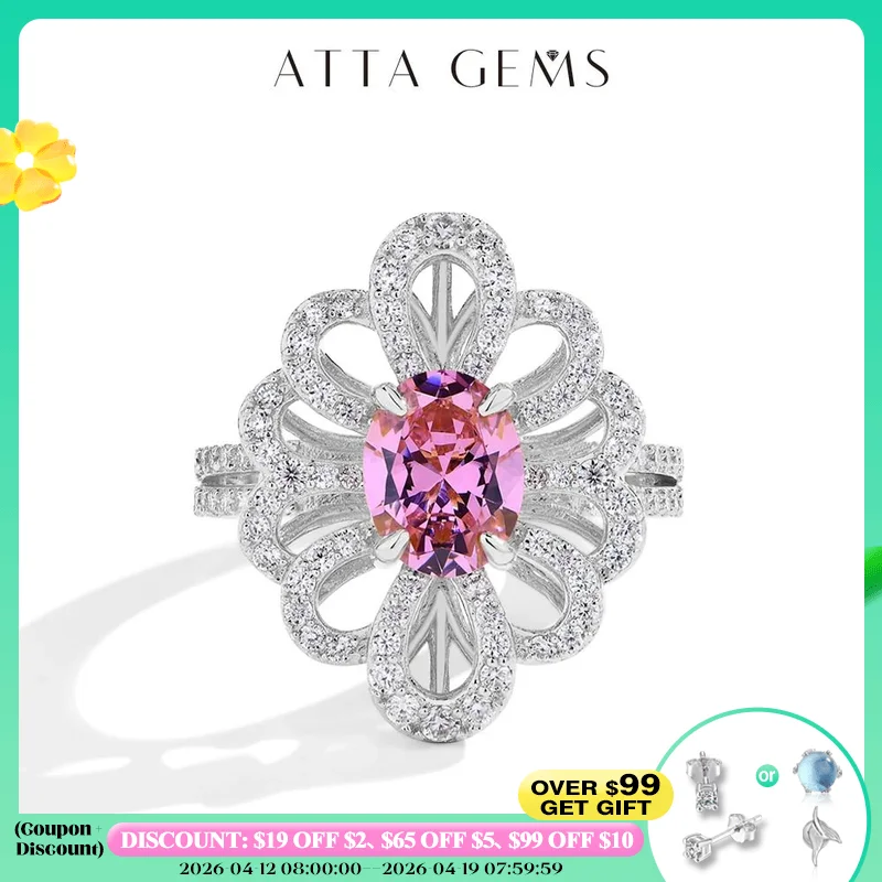 

ATTAGEMS Luxury D VVS1 Moissanite Rings for Women Created Pink Zircon S925 Sterling Silver Flower shape Engagement Wedding Gift