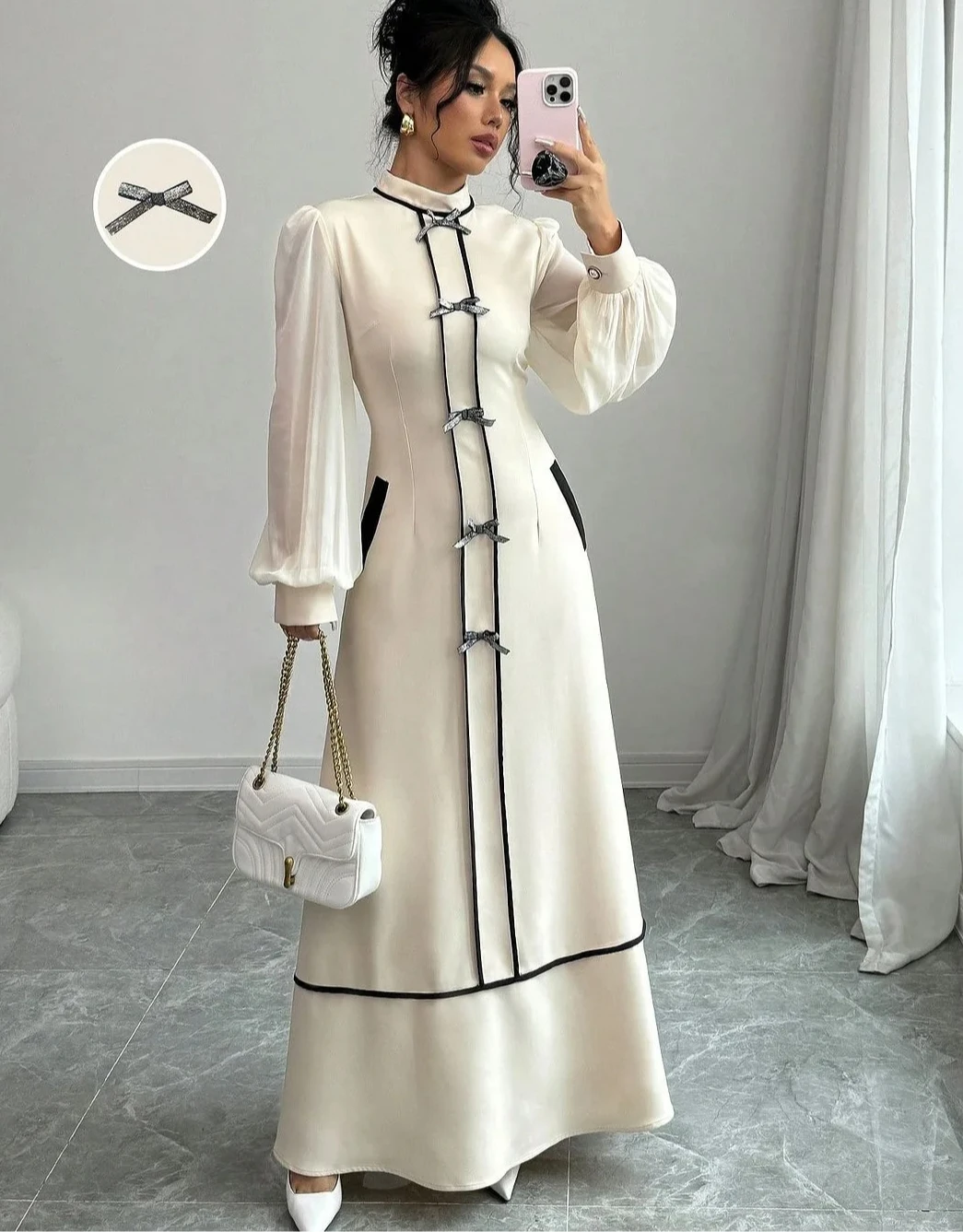 

Elegant Slim-Fit Comfortable Long-Sleeved Maxi Dress, Retro and Elegant, for Women