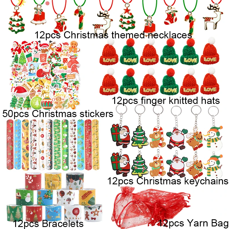 110pcs Christmas Party Favors Kids Keychains Sticker Xmas Stocking Stuffers Gifts Christmas Party Decoration Supplies