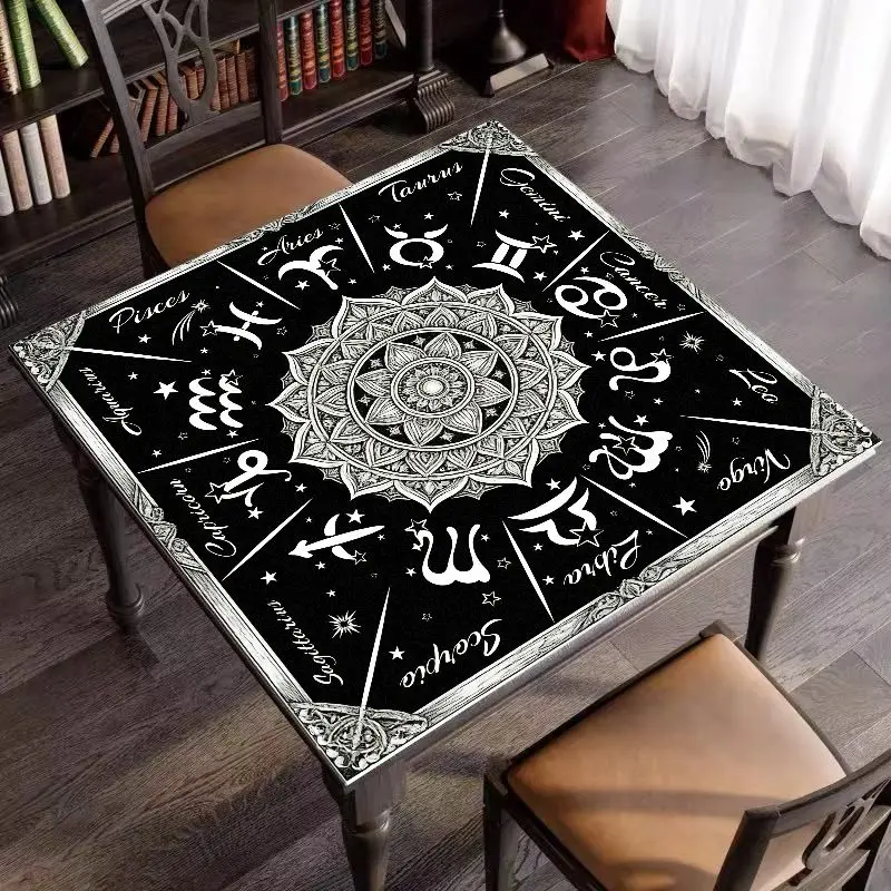 VIKAMA Gemini Zodiac Altar Cloth Black Gold Astrology Magic Circle Tarot Table Mat