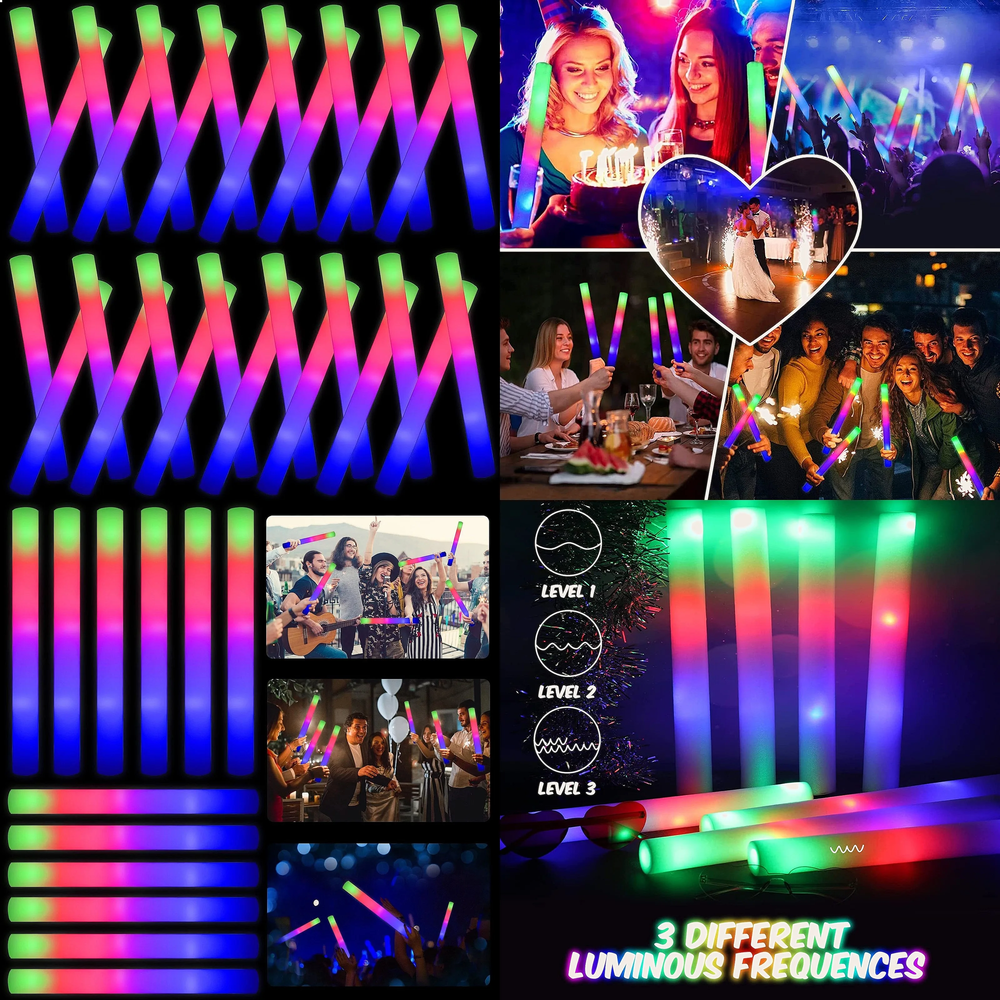 Flashing Led Foam Sticks Party - Glow Sticks Bulk 102-Pack LED Foam
