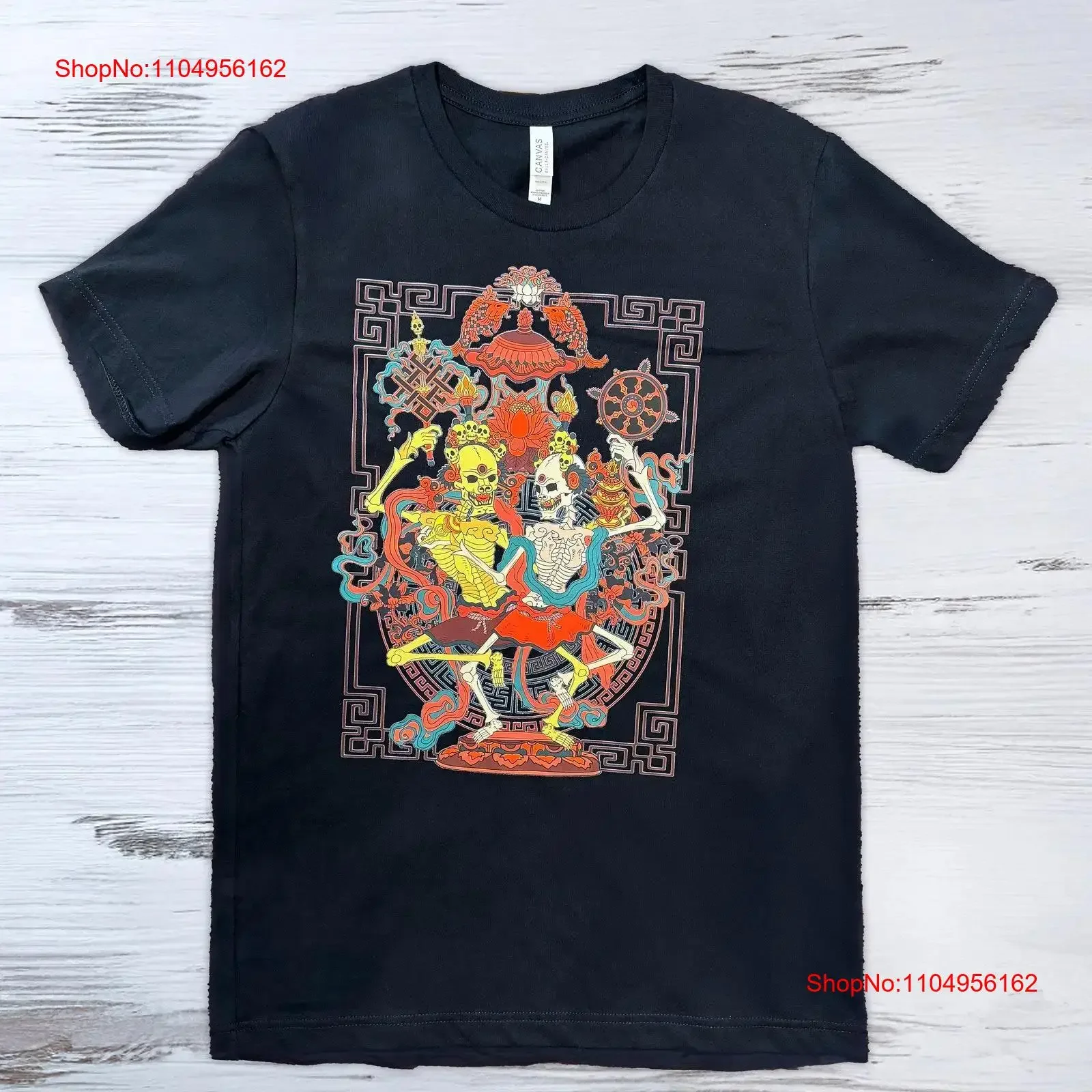 Dancing Skeletons T Shirt Vintage Tibetan Dark Aesthetic Citipati Buddhist Top vintage Washed Stylish Slightly Soft