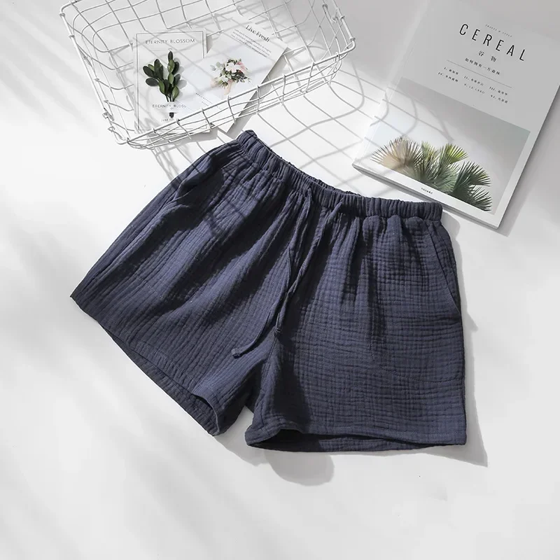 Verão casal calças de dormir algodão crepe pijamas para homens e mulheres pijama shorts cintura elástica sleep bottoms shorts de dormir