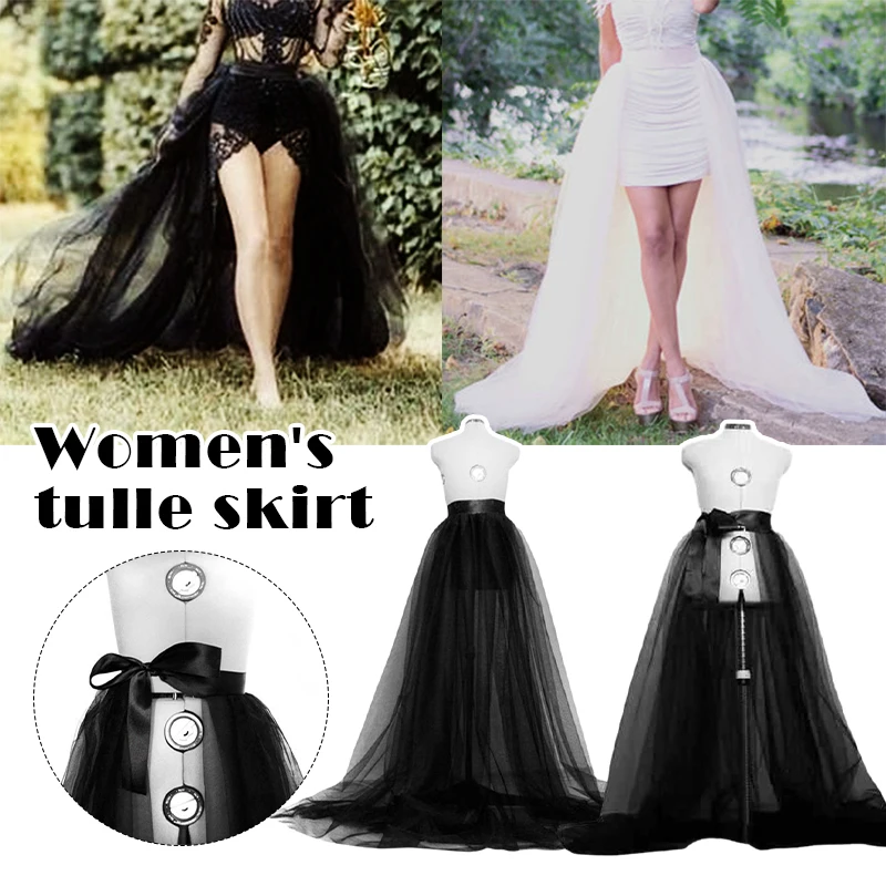 

1pc Detachable Tulle Skirt Lady Long Tutu Overskirt Bridal Overlay Wedding Party Lace Up Bandage Mesh Floor Length Maxi Skirt