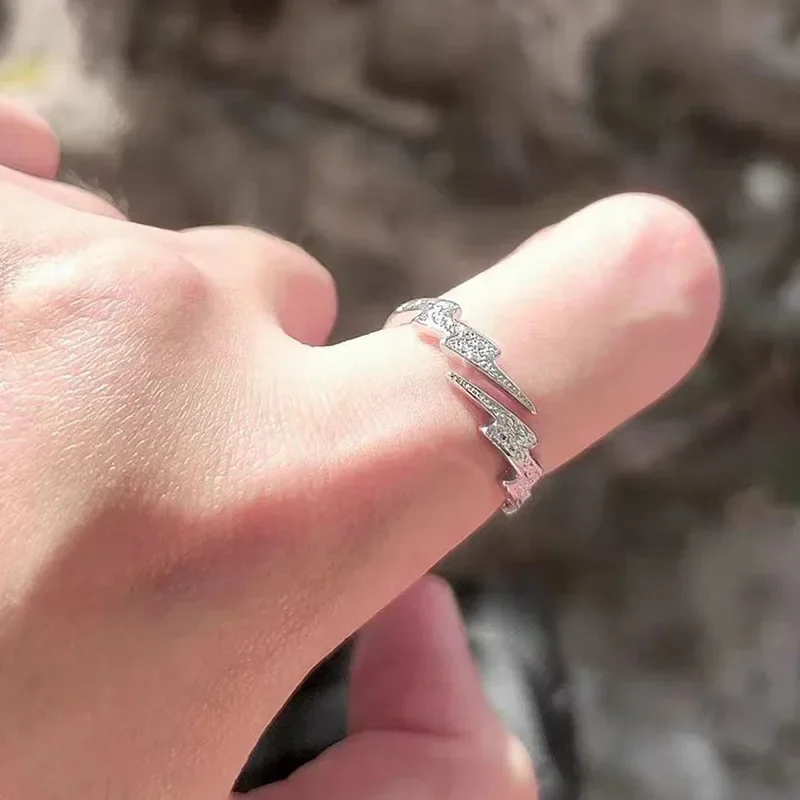 فاسق جديد الهيب هوب فضي اللون البرق خواتم مفتوحة للنساء الرجال العصرية غير النظامية EKG السبابة البنصر شخصية مجوهرات هدية #3