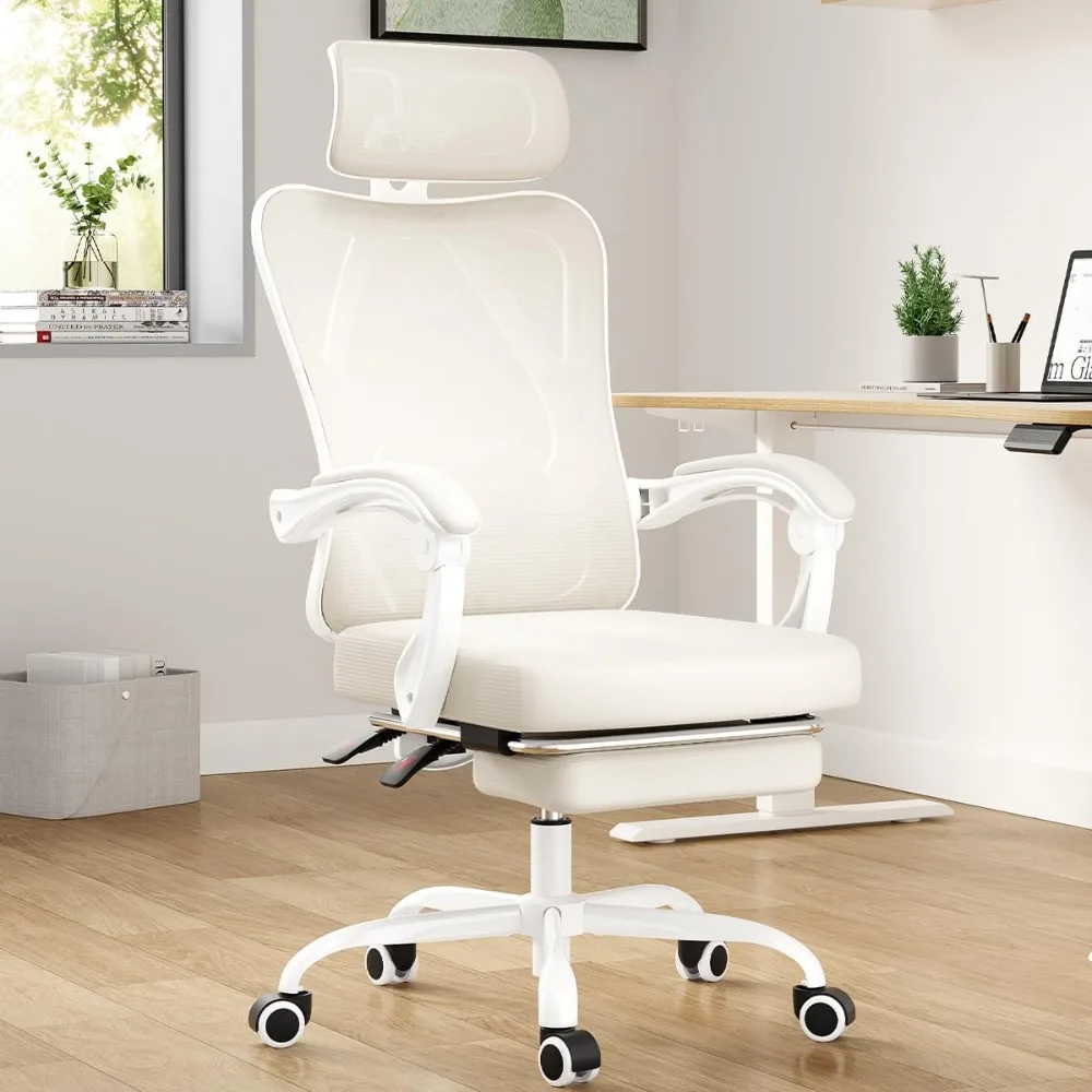 

Ergonomic Office Chair with Footrest, Mesh Office Desk Chair with Headrest, High Back Computer Chair with Adjustable Lumbar Sup