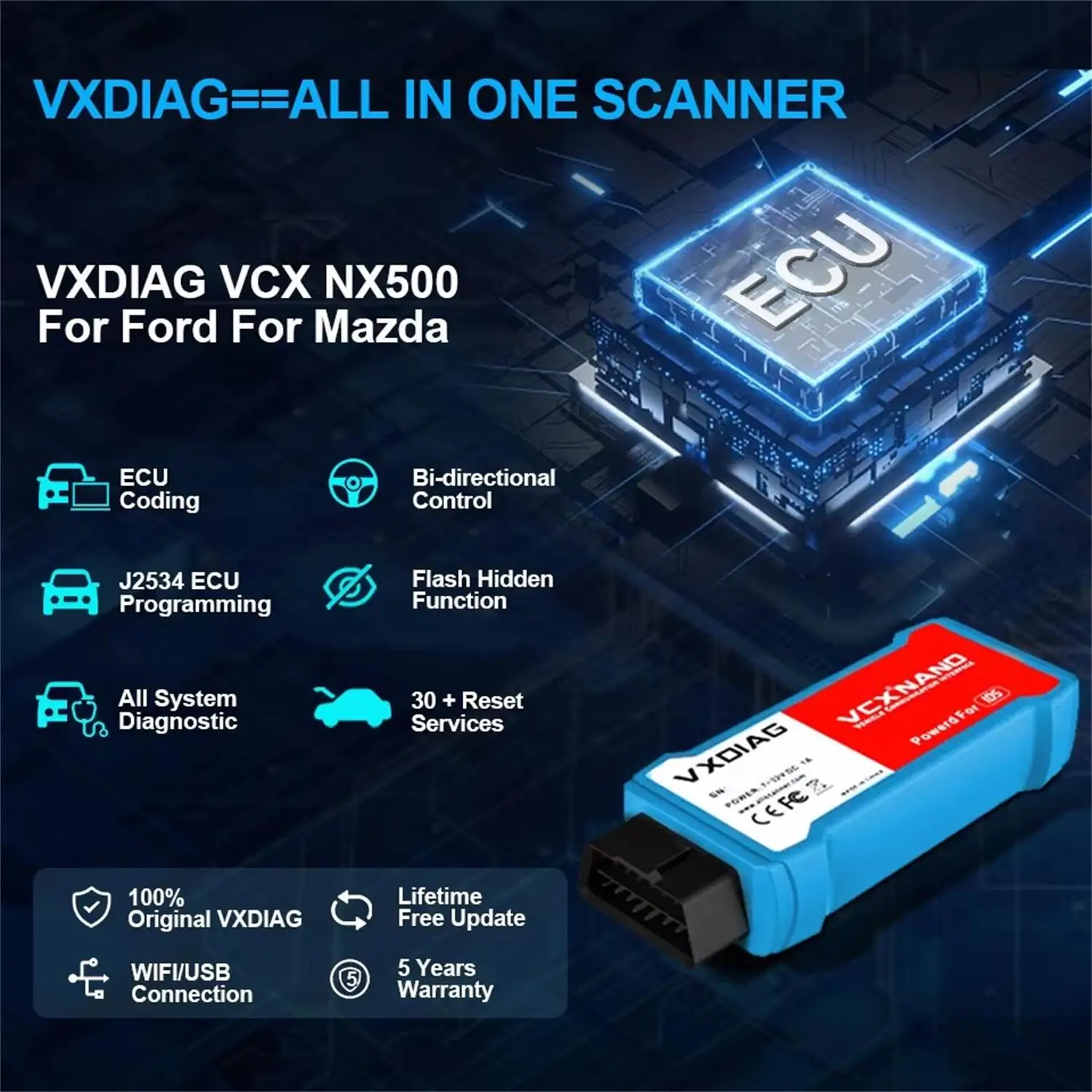 VXDIAG VCX NANO NX500pro for Ford for Mazda IDS VCM Car OBD2 Diagnostic Tool Active Test ECU Coding J2534 Smart Key Programming