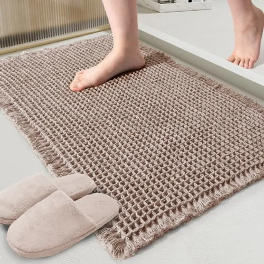 

Tan Waffle Bath Mat, Super Absorbent Non Slip Bathroom Rug, inch, Machine Washable Ultra Soft Floor Mats