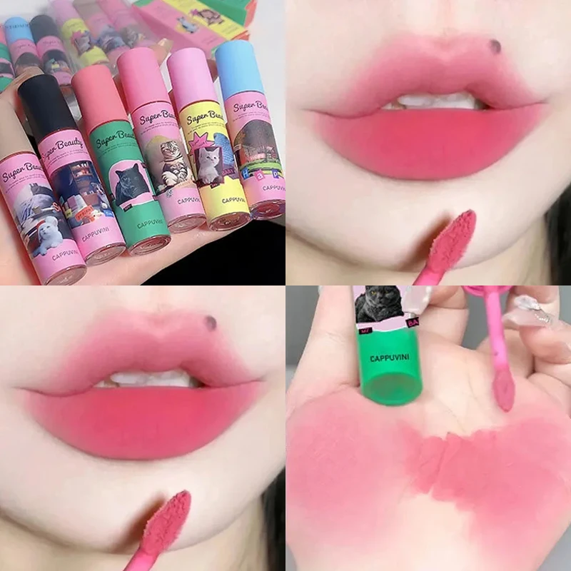 Matte Roze Rode Lipgloss Schattige Kat Nude Roze Fluwelen Waterdichte Duurzame Lip Glazuur Non-Stick Cup Lip Modder Lippenstift Make-Up Cosmetica