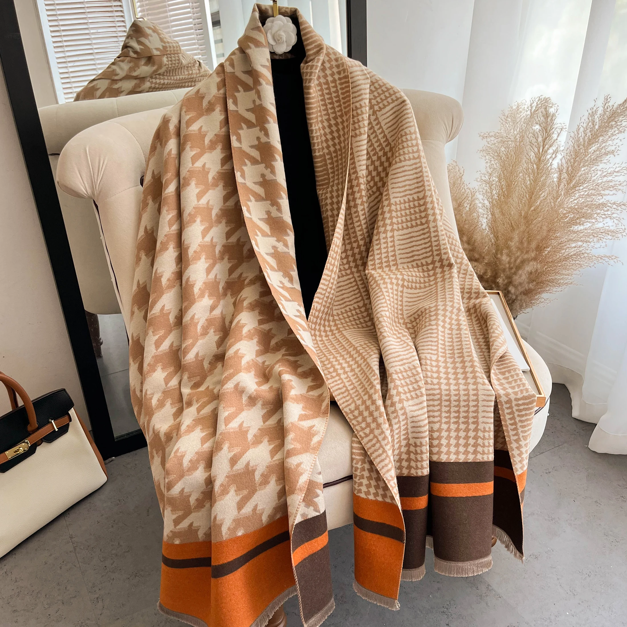 Brand Blanket Scarf for Women plaid Black and White Houndstooth Cashmere Warm Thick Long Pashmina Women Shawls and Scarves