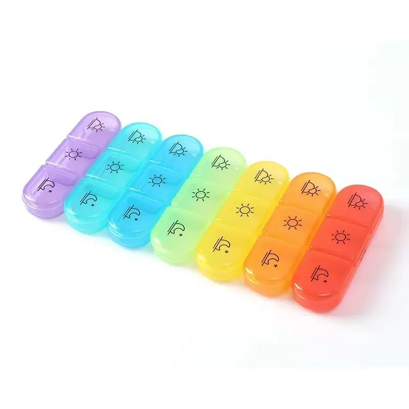 

Sealed Moistureproof Ecofriendly 21 Grid Weekly Pill Box 7 Days Portable Colorful Large Capacity Medicine Storage Organizer Case
