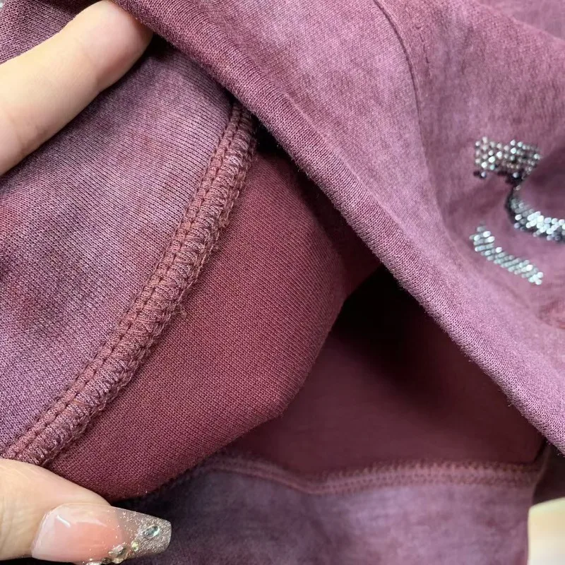 Autumn New Heavy Industry Full Diamond Cartoon Jacket Coat Average Size O-Neck Hoodies Fashion Loose Sweatshirt Top For Ladies