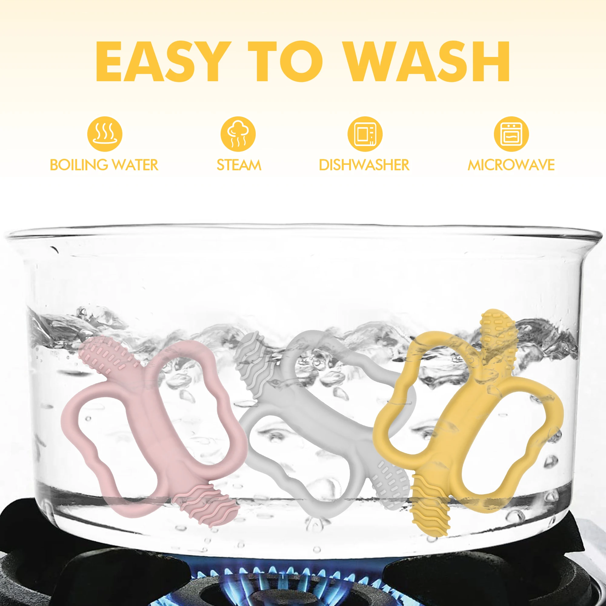 ของเล่นกัดฟันรูปกล้วย ทำจากซิลิโคนเกรดอาหาร ออกแบบมาโดยเฉพาะสำหรับเด็กที่กำลังงอกฟัน จับง่าย