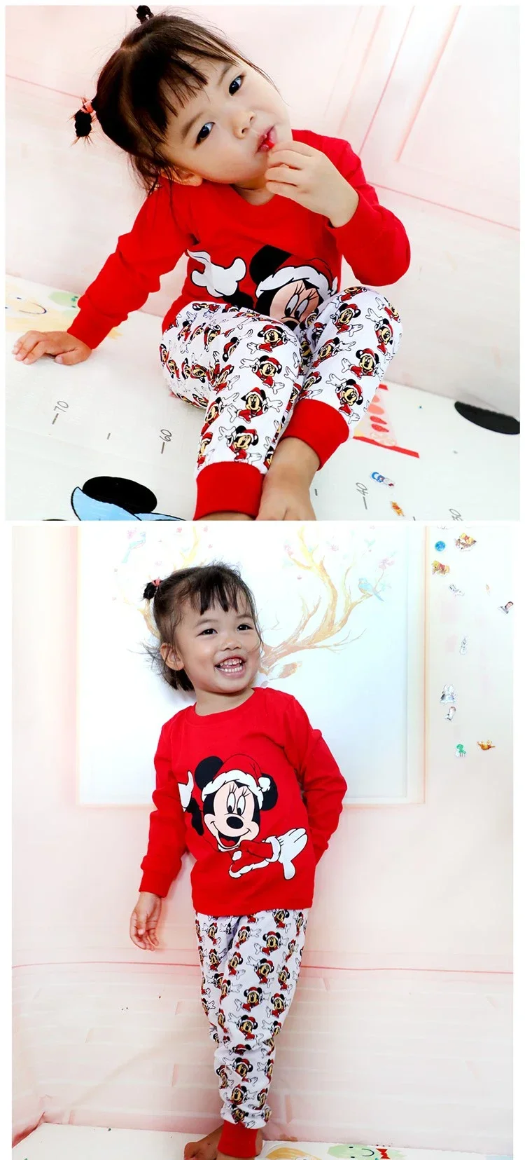 Spring Autumn Children\'s Clothing Boys  Christmas Mickey Cartoon Sleepwear Clothes Kids Pajamas Set Baby Girls CottonPyjamas