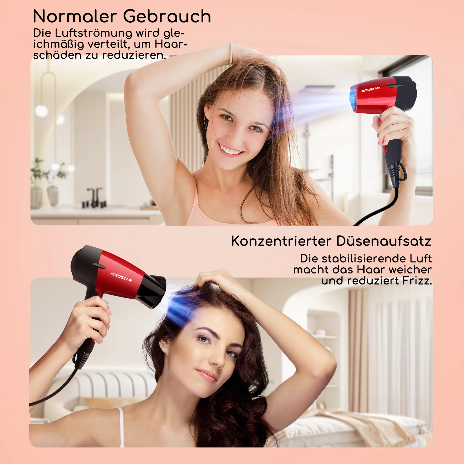 مجفف شعر Aigostar Linda 32GQT للسفر، جهد مزدوج 1500 وات، مقبض قابل للطي، مثالي لسفرك، حماية من الحرارة الزائدة، حصريًا #6