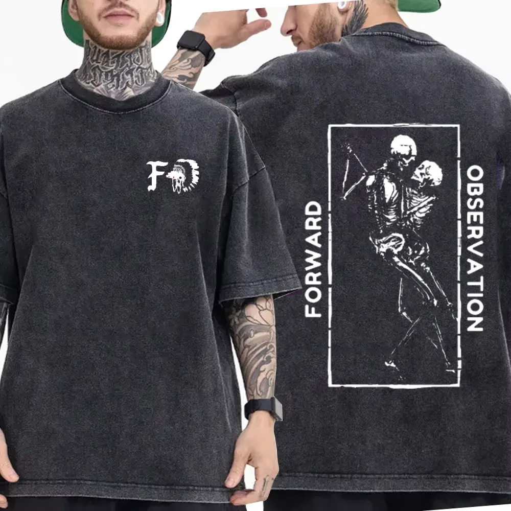 

2025 Summer Forward Observations Group 100% Pure Cotton Printed Washed T-shirtSkeleton Graphic Men Rock Oversized Streetwear Y2k
