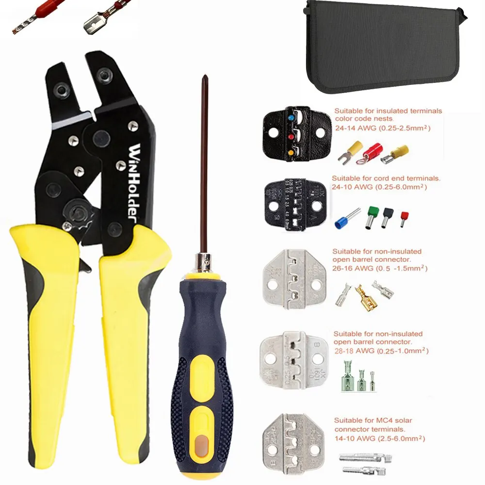 Crimping Pliers Clamp Tools Set Cable Terminals Kit Ratcheting Wire Crimpe Multifunctional With 5 Non-Insulated Jaw