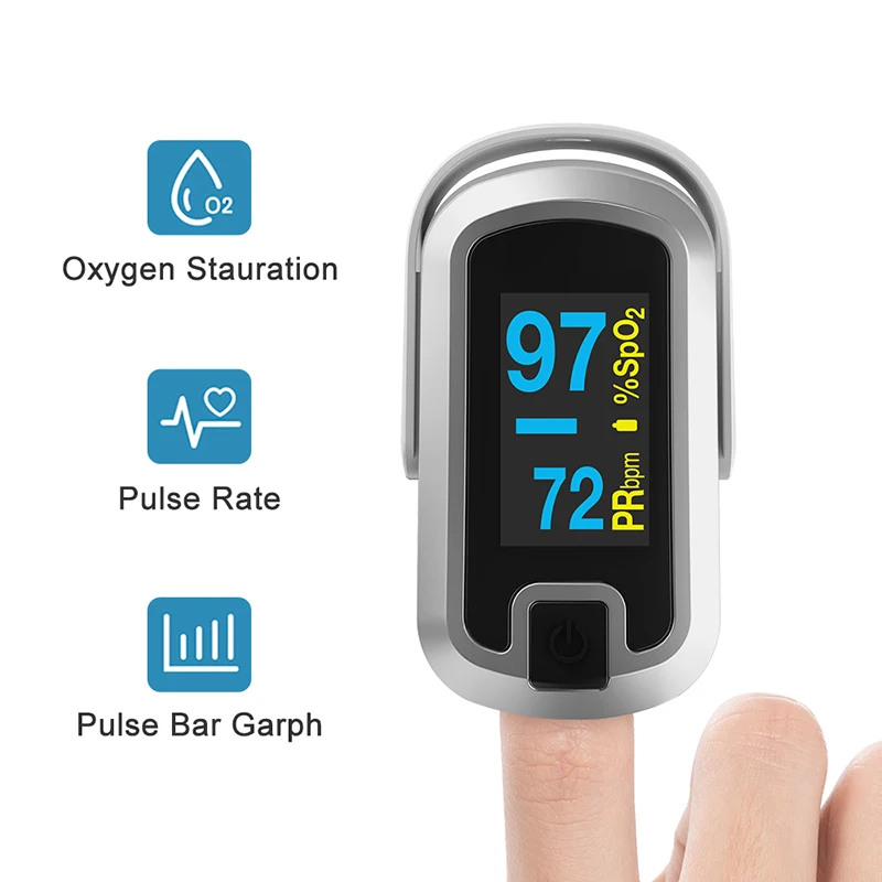 ChoiceMMed Dual Color OLED Gray Finger Pulse Oximeter Blood Oxygen Saturation Monitor SpO2 PR With Case Batteries Lanyard CN340