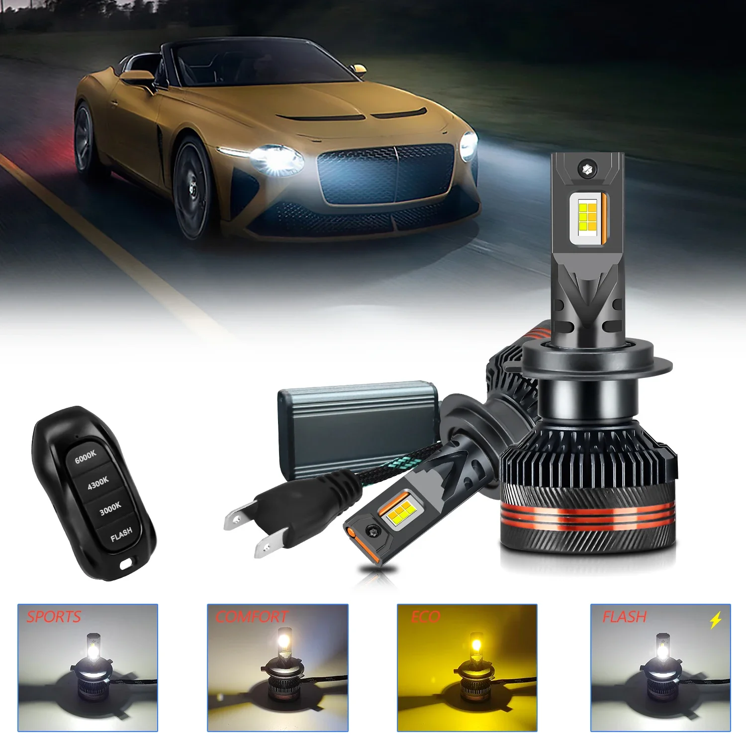 EAGLEVISION LED 고전력 Canbus 원격 제어 전조등 3000K/4300K/6000K 등대 9005 9006 9012 H1 H4 H7 H11 12V 24V