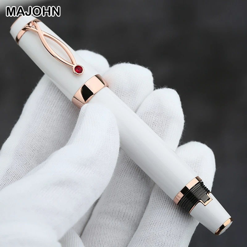 Pióro wieczne Majohn X1 z żywicy, wysuwane, białe/czarne, irydowa stalówka 0,38 mm, krótkie, idealne na prezent, artykuły papiernicze, do szkoły i biura. — zdjęcie produktu 4