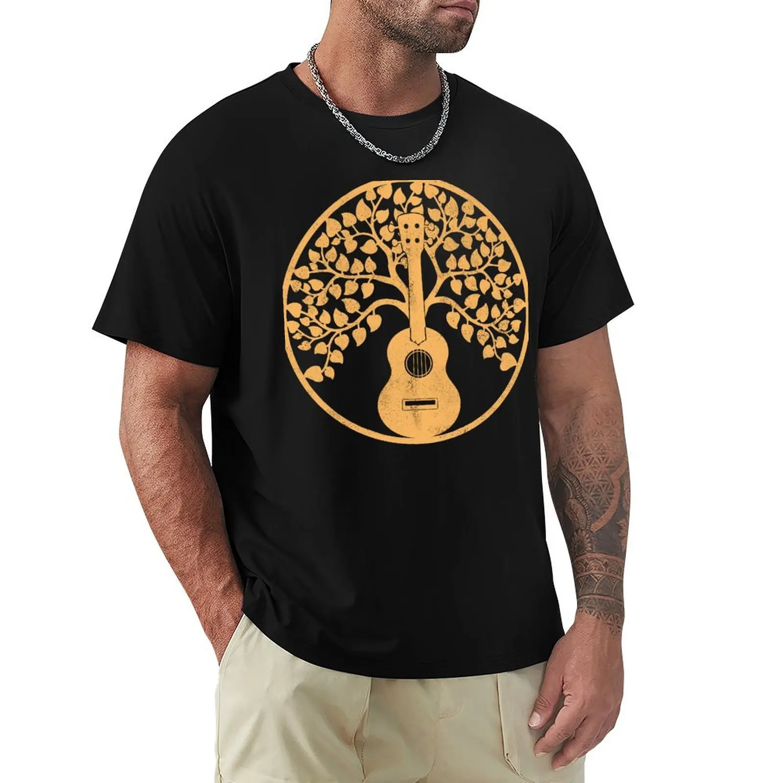

Ukulele tree mandala sepia T-Shirt vintage t shirts summer clothes rapper graphic tees men clothing