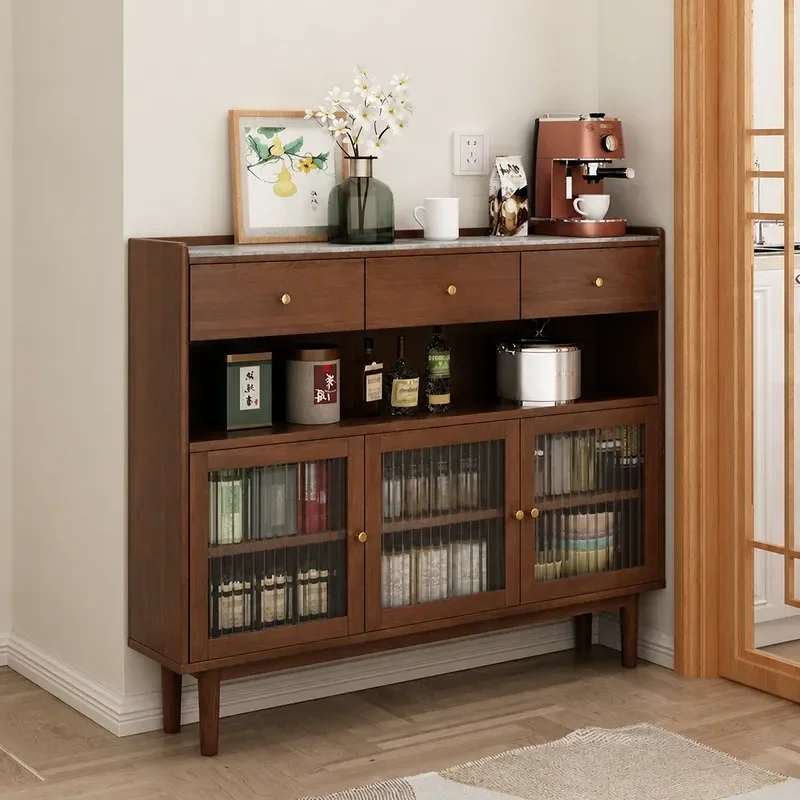 Rock Slab Dining Side Cabinet 20cm Narrow Ultra Thin Door Solid Wood Wall Mounted Kitchen Tea Storage Cabinet for Home