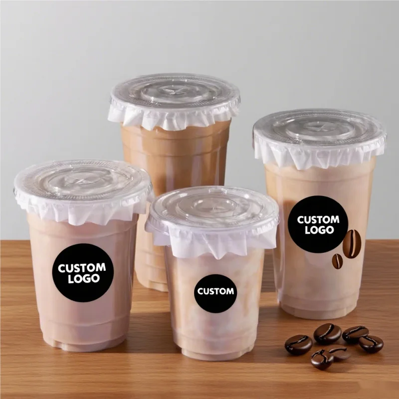 Custom.Customized كوب بلاستك PET القابل للتصرف 98 عيار فنجان القهوة المثلج المشروبات كوب شاي فقاعات مع الأغطية