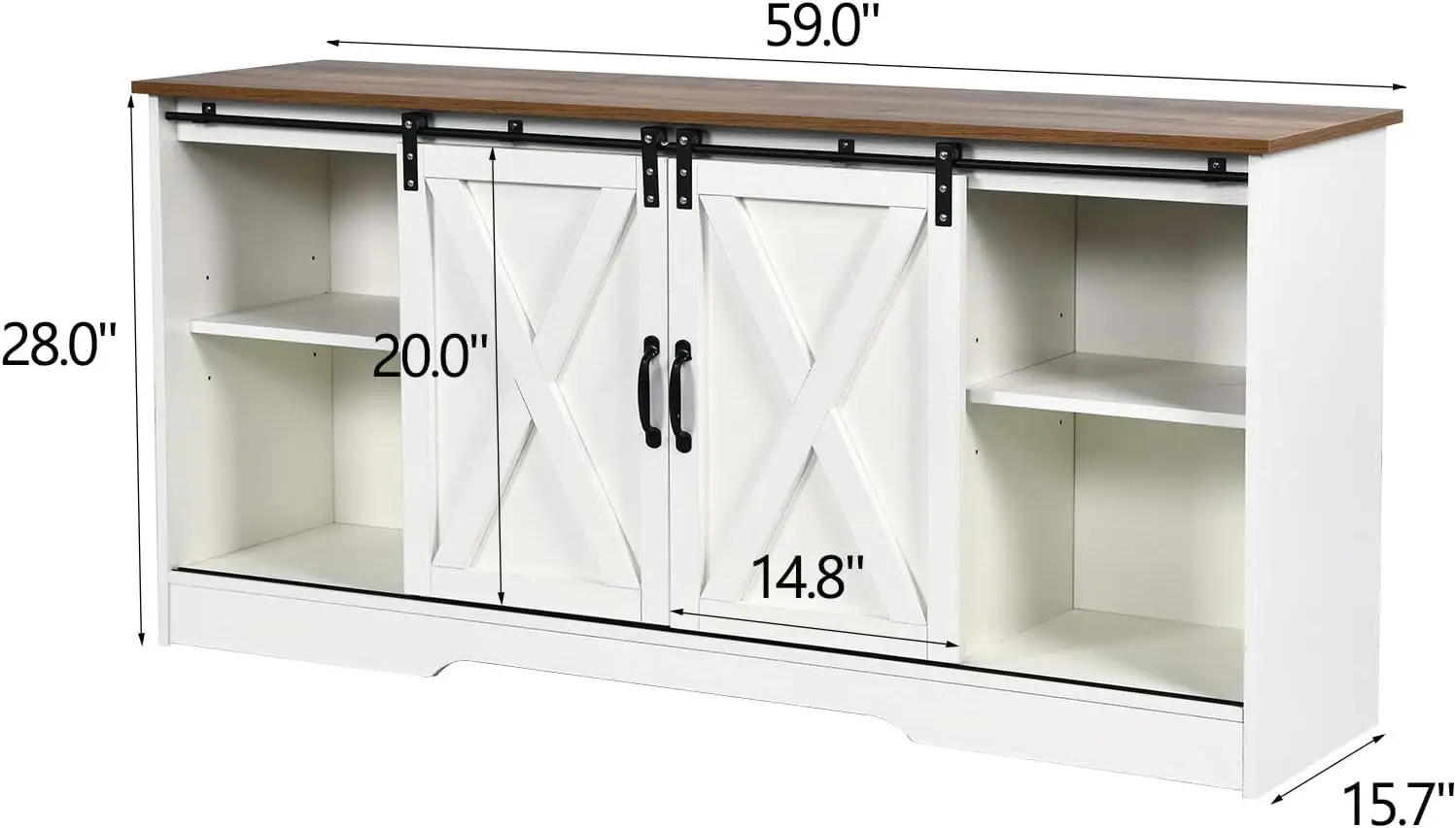 White TV Stand for 65 inch TV for Living Room, Modern Farmhouse Barn Door TV Stand with Storage Cabinets and Adjustable Shelves