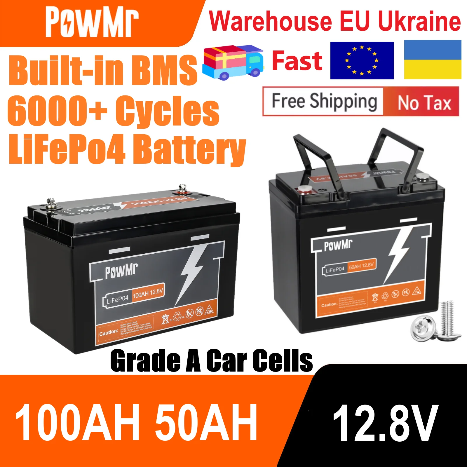 

PowMr Ukraine Stock LiFePo4 Battery Pack 50AH 100AH Lithium Iron Phosphate Battery 12V/24 Rechargeable Solar Cell Camping RV Car