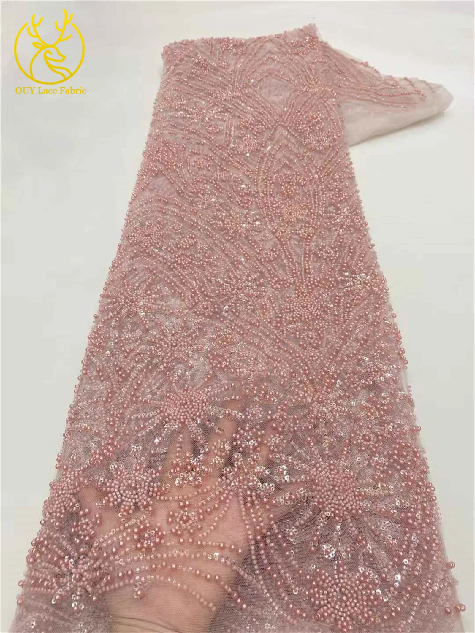 اللؤلؤ الأفريقي الترتر تول التطريز العريس أقمشة الدانتيل الفاخرة الفرنسية الترتر أقمشة الدانتيل النيجيري المرأة فستان الزفاف الخياطة