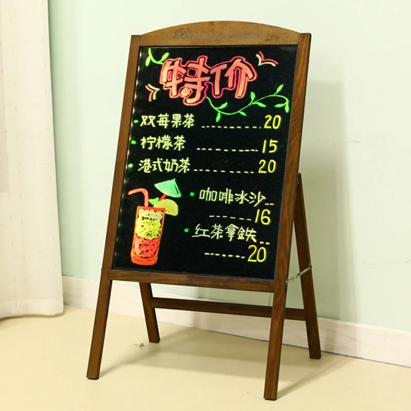 Papan tulis hitam kecil magnetik 60*40cm papan reklame bercahaya papan pajangan komersial, jenis braket papan neon LED Stan