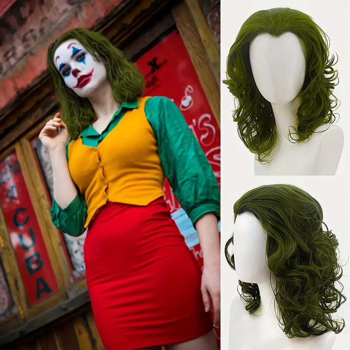 شعر مستعار جوكر كوسبلاي أخضر للرجال والنساء مثالي لزي الجوكر وشعر مستعار المهرج من الألياف ذات درجة الحرارة العالية، شعر مستعار للحفلات الأنيمي