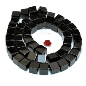 Schwarze Onyx glatte quadratische Würfelperlen, loser kostbarer Stein, halbkostbarer Stein für Schmuck, DIY -Armband und Paste, Großhandel 10 Hauptverkäufe Nuria Semi Schmuck - №5